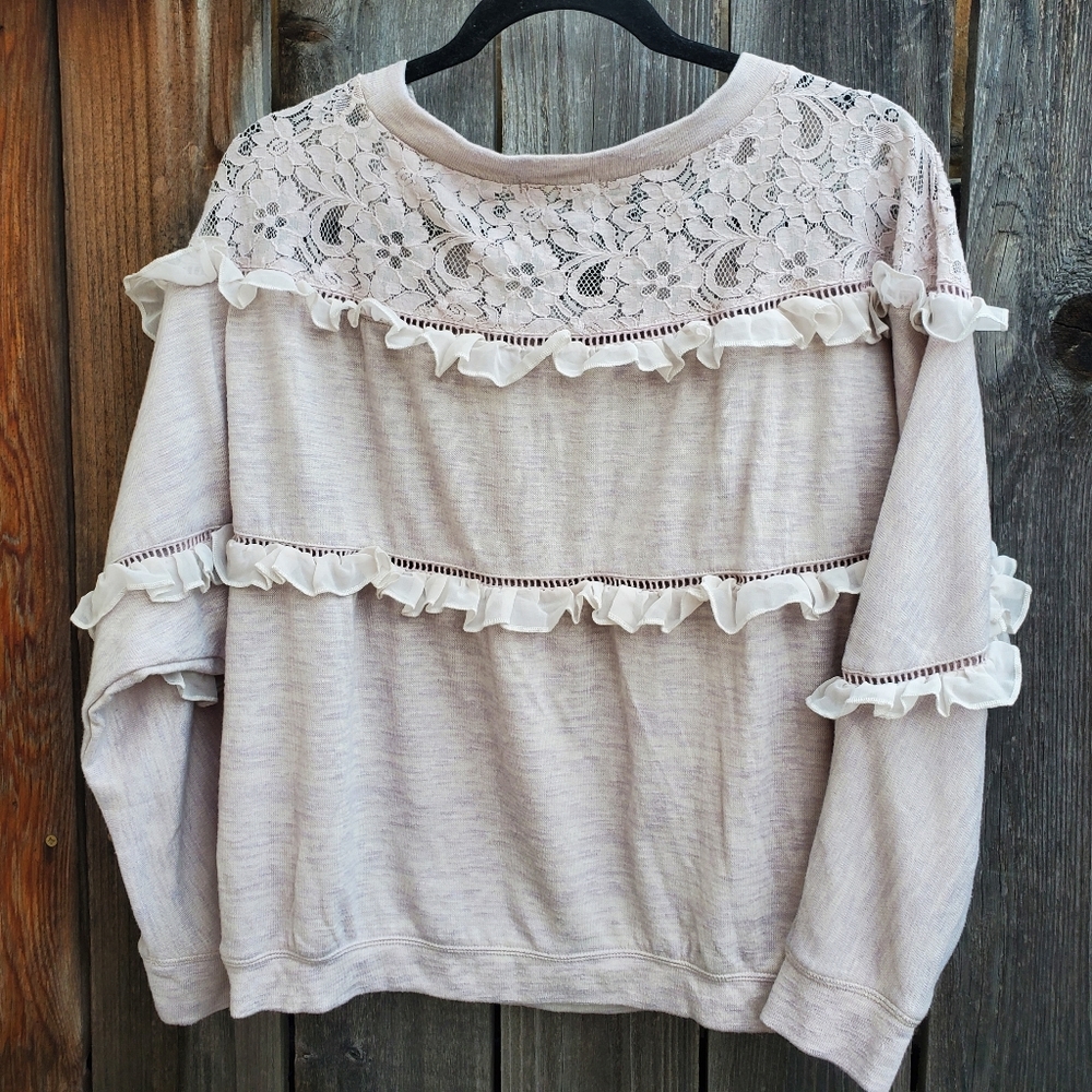 ❤️Anthropologie Love Sam Ruffled Pullover Sweatshirt Top - Picture 4 of 7